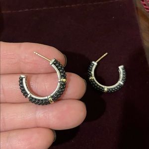 LAGOS black caviar hoop earrings with silver and 18k gold accents